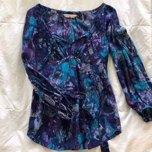 Rebecca Taylor Floral Print Silk Blouse, Sz 2